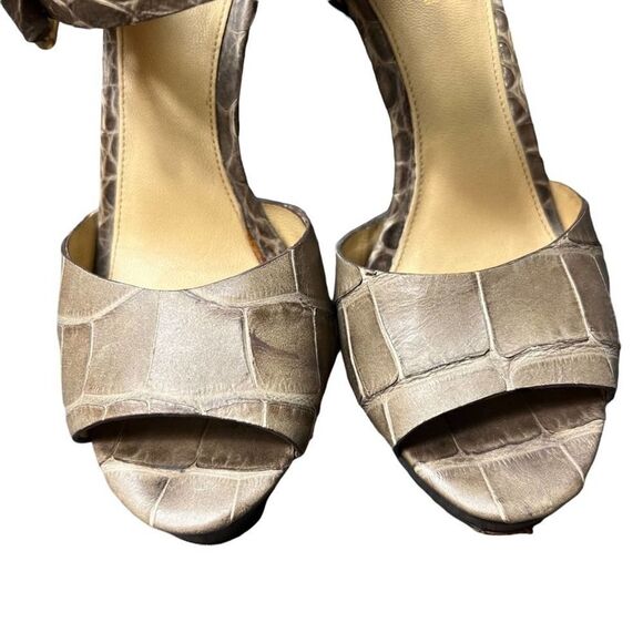 Coach Maze Embossed Croc Peep Toe Platform Heels - Picture 5 of 13
